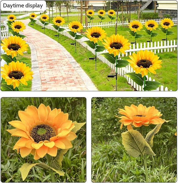 4 Packs Sunflower Solar Lights Outdoor IP44 Waterproof Garden Stake Auto On/Off