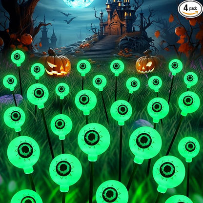 KerKoor Solar Halloween Lights Outdoor Decorations - 4 Pack 32 LED Solar Eyeball Lights LED Scary Eyeballs Halloween Light for Yard, Outside, Pathway, Walkway, Landscape, Garden, Party Decor (Green)
