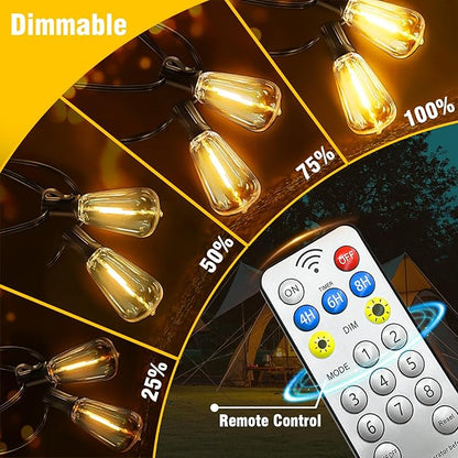 Solar String Lights Outdoor Waterproof with Remote & Timer, LED Shatterproof ST38 Bulbs, USB & Solar Powered Patio Lights for Backyard, Porch, Garden, Wedding, Christmas Decor (100FT)