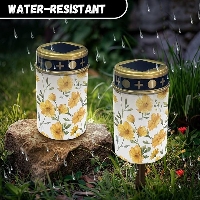 Yellow Flowers Grave Decorations for Cemetery Floral Outdoor Lighting Cemetery Solar Light for Landscape Lighting