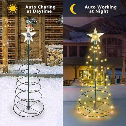 Outdoor Christmas Decorations, 2 Pack 20'' Spiral Solar Christmas Tree Lights, 8 Modes Solar Pathway Lights, Waterpoof Light up Prelit Xmas Tree for Garden Patio Yard Walkway Driveway（Warm White）