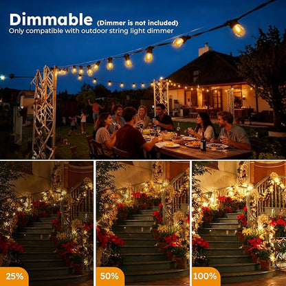 48FT S14 LED String Lights, Outdoor Patio Lights with Warm White 15 Shatterproof Plastic Bulbs for Backyard, Porch, Cafe, Wedding, Party Decoration