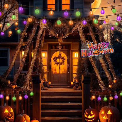 LAMPHOME Globe Outdoor Halloween String Lights, 26FT Patio Lights with 12+1Edison Shatterproof Bulbs(1Spare), connectable Dimmable for Backyard Porch Decor,Orange Green Purple