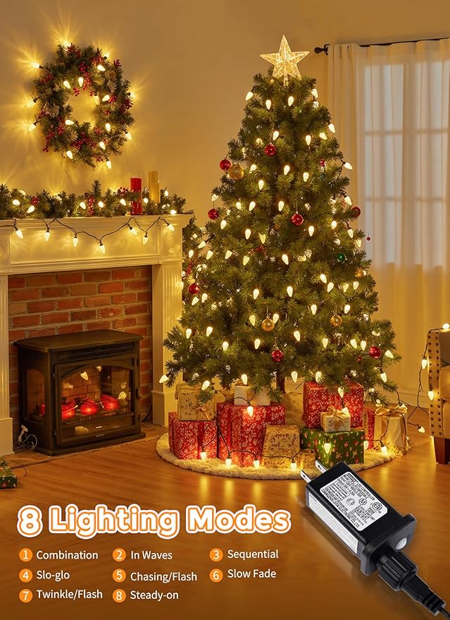 C9 LED Christmas Lights Outdoor, 81 Feet 100 LED String Lights With Timer & 8 Lighting Mode, Waterproof Commercial | Lumora
