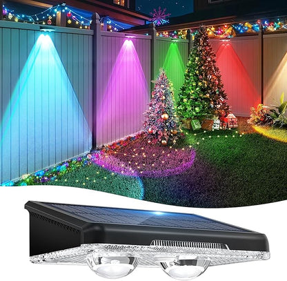 Solar Fence Lights Outdoor 1-Pack, 8 Modes (RGB Cycle/ 7 Color Fixed) IP65 Waterproof Auto Dusk to Dawn, Solar Deck Lights for Step, Wall, Pathway, Stairs, Patio