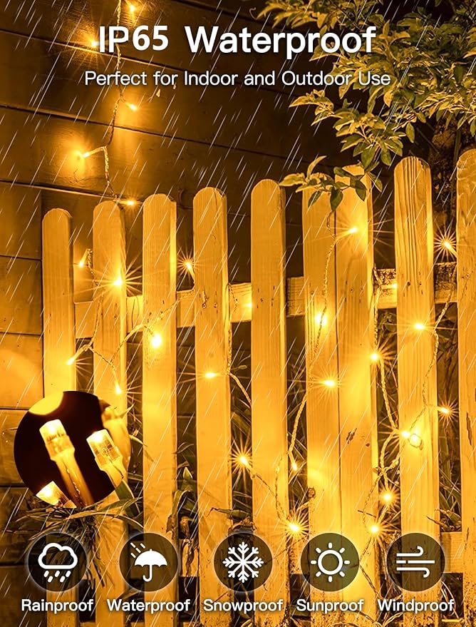 98FT 200 LEDs String Lights Waterproof Fairy Lights 8 Modes with Memory 30V Power Supply for Home, Garden, Wedding, Party, Christmas Decoration Indoor Outdoor (Warm White)