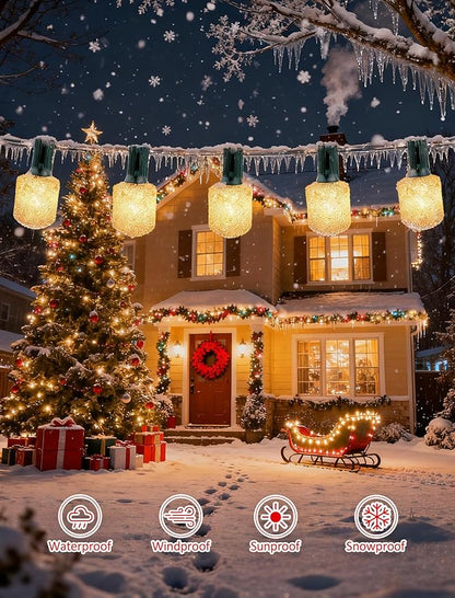 Outdoor String Lights, 25FT T40 Retro LED Christmas Lights, Waterproof Warm White Patio Lights for Porch, Bistro, Party, Holiday Decorations, Connectable, Shatterproof, Green Wire