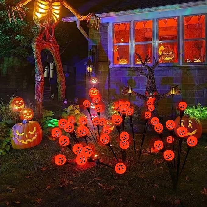 2PCS Halloween Solar Lights Outdoor, Waterproof Solar Pathway Lights, Halloween Party Decoration Lights Atmosphere Lights Lamps, Wireless Outdoor Décor for Yard, Lawn, Patio, Party (Orange)
