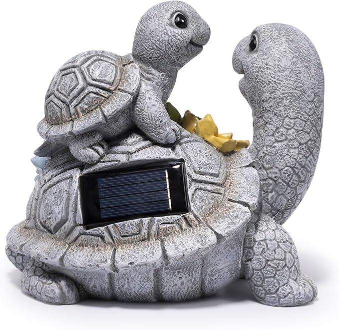 basen Solar Turtle Garden Statue with LED Succulent Lights, Resin Outdoor Tortoise Family Figurine, Waterproof Yard Lawn Patio Decor, Cute Animal Sculpture for Porch, Backyard, Gift