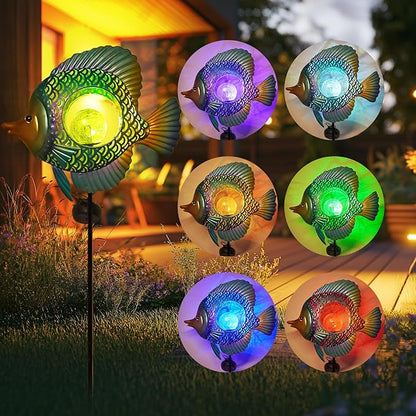 HONGLAND Solar Outdoor Lights -Metal Fish Decorative Stake- Garden Colorful LED Solar Path Lights for Lawn Path Yard Decoration Gift Idea