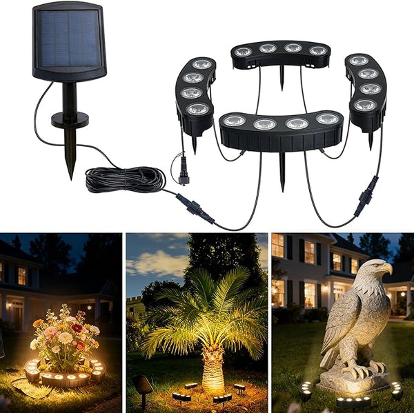Solar Palm Tree Ring Lights Outdoor, 3-in-1 Tie/Stake/Hang Installation, Warm White 50Lumen LED Tree Uplighting | Lumora