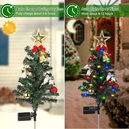4 Pack Solar Christmas Decorations Tree Lights, Upgraded Outdoor Solar Stake Decorative Lights Xmas Tree W/20 LED-RGB Lights, IP65 Waterproof, Dual Lighting Modes,for Garden Pathway Lawn Patio