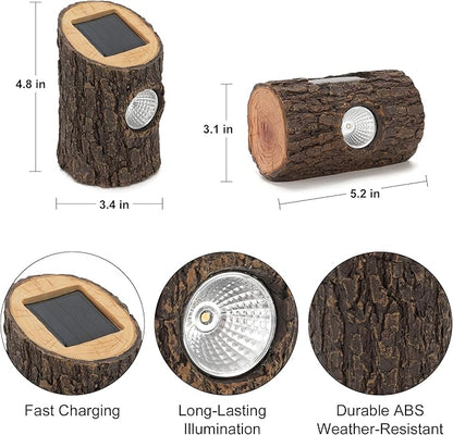 2 Pack Solar Tree Stump Lights Outdoor, Waterproof Solar Spot Garden Lights, Auto On/Off Warm LED Decorative Landscape Lighting for Yard Lawn Patio Pathway Walkway