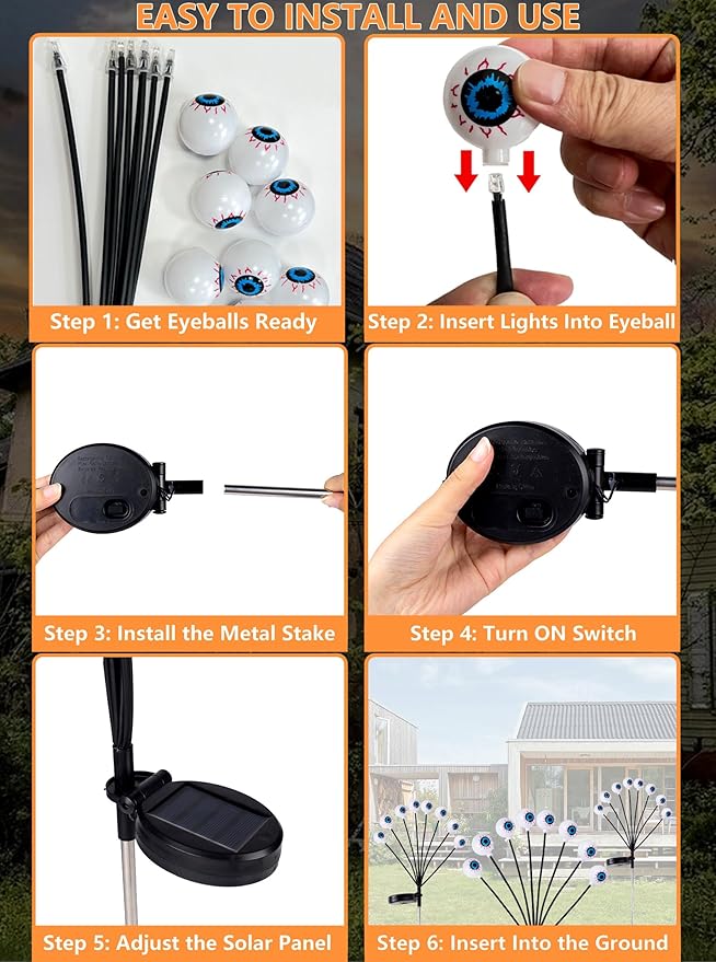 4 Pack Halloween Decorations Outdoor Path Lights - 32LED Solar Eyeball Pathway Light Swaying by Wind, Waterproof Solar Halloween Stake Lights for Garden Yard Porch Patio Pathway (Orange)