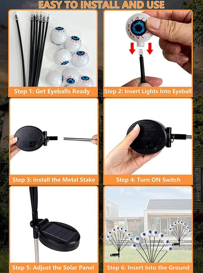 4 Pack Halloween Decorations Outdoor Path Lights - 32LED Solar Eyeball Pathway Light Swaying by Wind, Waterproof Solar Halloween Stake Lights for Garden Yard Porch Patio Pathway (Orange)