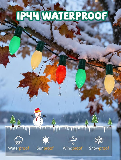 C9 LED Christmas Lights Outdoor, 25Ft Outdoor Valentine's Day Decorations String Lights with 26 C9 LED Red White Green Bulbs, Hanging Vintage Christmas Light for Garden Party Porch Pathway Roofline