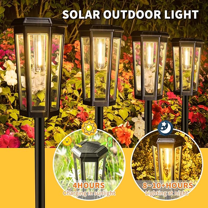 3000K Solar Pathway Lights, 4 Pack LED Solar Lights Outdoor Waterproof, Garden Lighting for Yard Path Landscape Lawn Walkway Driveway