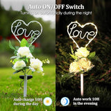 16 Inch Solar Heart Garden Stake Lights with 3 Artificial Flowers Metal Garden Art for Patio Lawn Garden Decor | Lumora