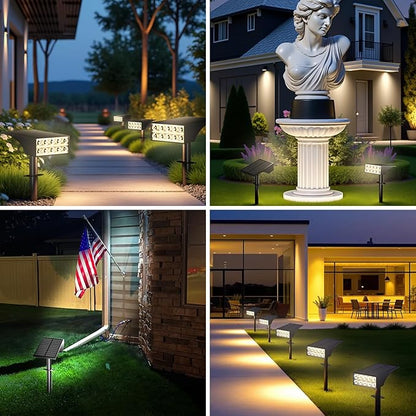 Solar Lights Outdoor Waterproof Ip68,2pack 4 Lighting Modes Solar Spot Lights Outdoor Auto On/Off Led Bulbs,Outdoor Solar Light Landscape Lighting for Garden, Yard, Pathway, House,Lawn,Tree