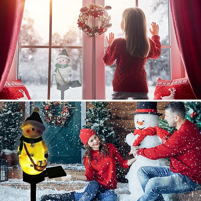 QH & Garden Resin Snowman Solar Lights Outdoor Waterproof - Christmas Garden Stake Lights for Outdoor Christmas Decorations, Snowman Stake Landscape Lamp for Patio Yard