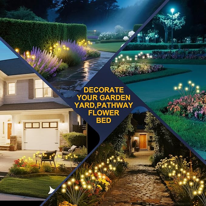Solar Lights Outdoor - Upgraded 4-Pack of 32 LEDs Solar Garden Light,IP65 Waterproof Outdoor Decor Solar Firefly Lights for Yard,Pathway Decoration,Unique Gifts for Women and Grandma (Warm White)