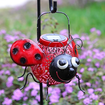 9.8" Ladybug Solar Powered Metal Sculpture - LED Figurine Night Garden Light, Ladybug Solar Light Metal Statue, Yard Art, Patio Accent,Outdoor Lawn Solar Decor, Landscape Path Light Ornament