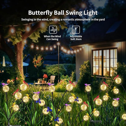 4-Pack Landscape Path Lights – Solar Butterfly Garden Lights, Outdoor Decorative Stakes with Globe Fairy Lights, Solar-Powered & Weatherproof for Yard, Flower Bed, Patio & Lawn Outdoor Decor