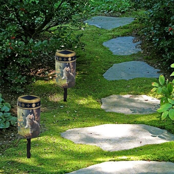Cat Forest Solar Garden Stake Lights Solar Lights Outdoor Garden for Cemetery Grave Decorations, Memorial Gift, Christmas Yard Art, Sympathy Gifts