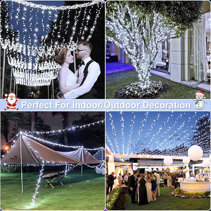100FT 300 LED Christmas Lights Outdoor, White Christmas Tree Lights with 8 Modes Waterproof, Plug in Connectable | Lumora