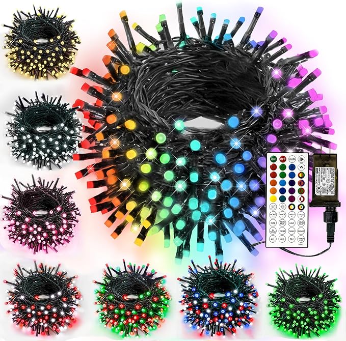 Albelt Smart Color Changing Christmas Lights, Christmas Decoration Lights with Remote & Timer, 66 FT 200 LED RGB Twinkle Fairy String Light Waterproof for Indoor Outdoor Valentines Xmas Tree Decor