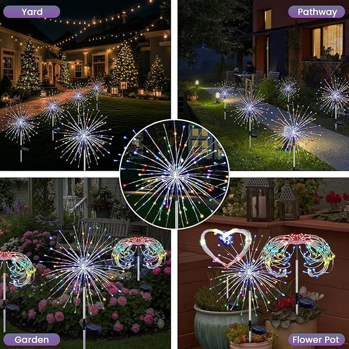 2 Pack Solar Firework Lights, 200 LED Outdoor Waterproof Garden Lights with 8 Flashing Lighting Modes, Bendable DIY | Lumora
