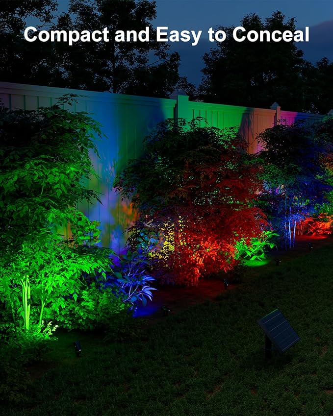 Multi Color Solar Powered Outdoor Spotlights for Christmas Decorations, Reindeer, Santa, Waterproof Landscape Spot Lights for Christmas Tree, Statues, with 15.7ft Cable Separate Panel (4-in-1)