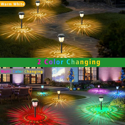 echosari 2 Pack Color Changing Solar Pathway Lights, Dynamic Multicolor & Warm White Christmas Solar Lights Outdoor Waterproof Garden Lights for Landscape Path Driveway Walkway Lawn