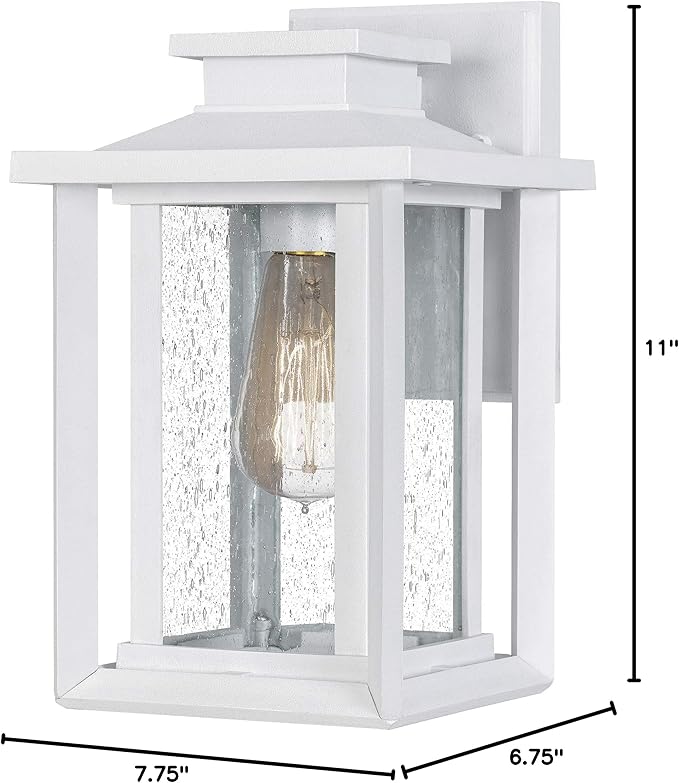 Quoizel Wakefield Vintage Wall Sconce, Coastal Armour 11 Inch 1-Light Matte White Wall Lantern, Clear Seedy Glass Light Fixtures, 100W Medium Base Bulb, Outside Lights for Patio, Porch or Garage