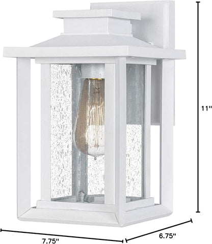 Quoizel Wakefield Vintage Wall Sconce, Coastal Armour 11 Inch 1-Light Matte White Wall Lantern, Clear Seedy Glass Light Fixtures, 100W Medium Base Bulb, Outside Lights for Patio, Porch or Garage