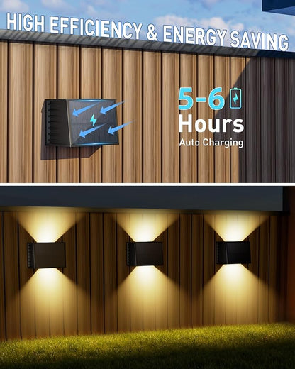 CORESLUX Solar Fence Lights Outdoor, Up and Down Outdoor Wall Lights, IP65 Waterproof Solar Fence Lights, Warm Outdoor Solar Lights for Backyard/Railing/Wall/Step/Patio, 2PCS