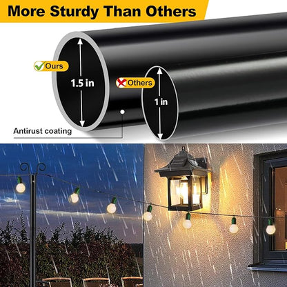 COCONUT String Light Poles for Outsides, 2 PCS 10 FT Heavy Duty Metal Poles for Outdoor String Light Hanging with Ground Anchor Holder, Backyard, Garden, Patio, for Party, Wedding
