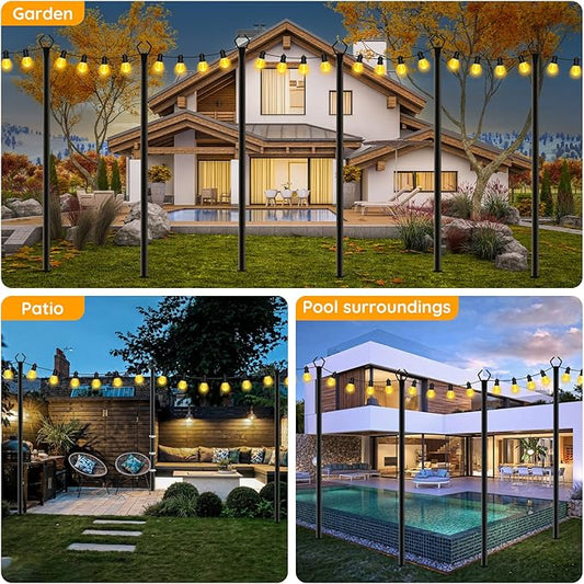 2 Pack String Light Poles, Outdoor String Light Pole 10ft Forked Metal Light Pole with Adjustable Outdoor Light Stand, Deck, Backyard, Garden, Wedding, Rustproof and Sturdy with Hooks