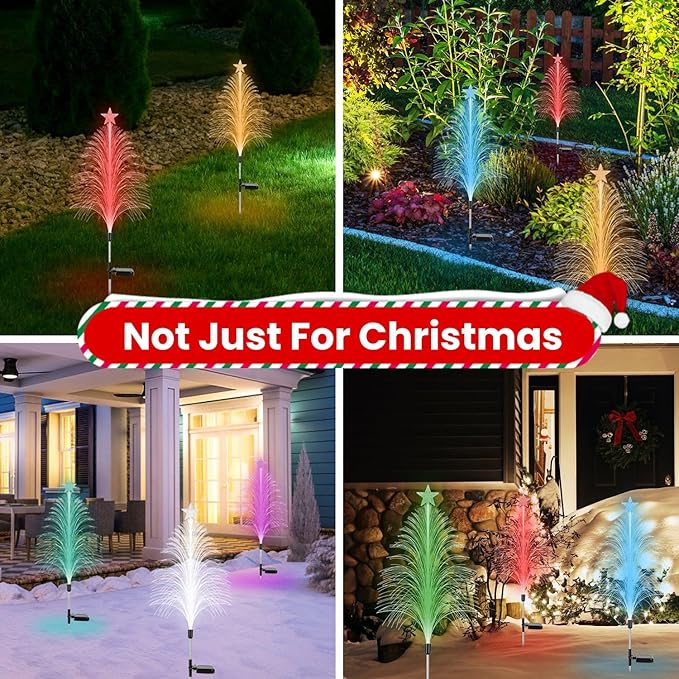4 Pack Solar Christmas Decorations Tree Lights, Upgraded Outdoor Solar Stake Decorative Lights Xmas Tree with 7 Color Changing,IP65 Waterproof & Auto ON/Off,for Garden Pathway Lawn Patio Porch