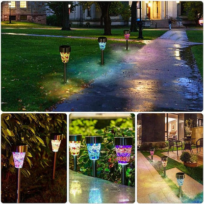 Solar Lights Outdoor Decorative, Solar Garden Lights Stakes, Flower Bed Decorations Mosaic, Decor for Path, Waterproof, 6 Pack