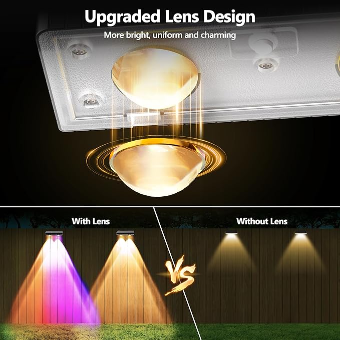 BrizLabs Fence Solar Lights Outdoor, 8 Pack 9 Colors & 11 Modes Color Changing Deck Lights, 250lm Warm White Fence Deck Lighting IP65 Waterproof Solar Wall Light for Outside Backyard Stair Railing