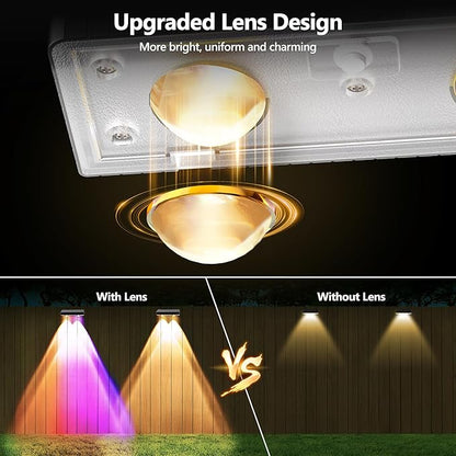 BrizLabs Fence Solar Lights Outdoor, 8 Pack 9 Colors & 11 Modes Color Changing Deck Lights, 250lm Warm White Fence Deck Lighting IP65 Waterproof Solar Wall Light for Outside Backyard Stair Railing