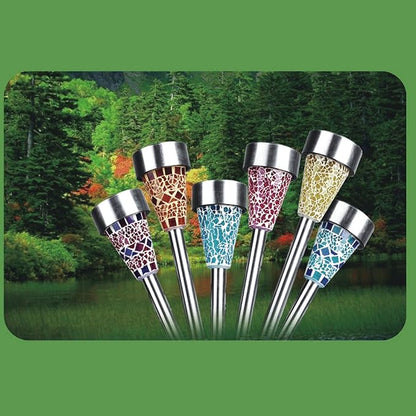 Solar Powered Mosaic Garden/Lawn/Path Rechargeable LED Lights (Stainless Steel, Landscape Lights for Outdoors, 4 Lights/Box, Solar Powered Self Efficient) - 18 Lights/3 Pack