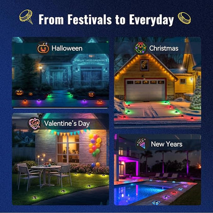 Solar Driveway Lights Outdoor 16 Pack, RGB Colors Solar Deck Dock Lights Outdoor Waterproof IP68, 3 Dynamic Light Modes Driveway Marker for Warning Stair, Boat Dock, Step, Walkway, Patio Decor
