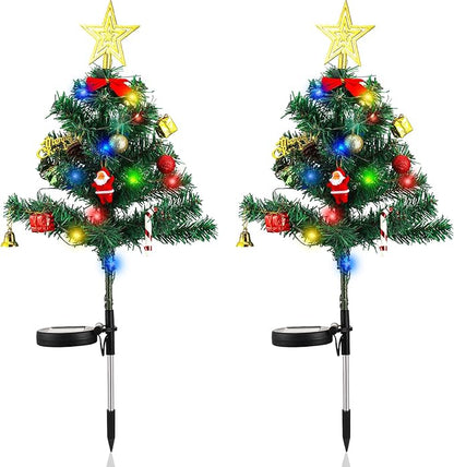 Baquler 2 Pcs Solar Christmas Tree Garden Stake Lights Outdoor Christmas Tree Yard Decorations Multicolor Solar Stakes for Pathway Lawn Patio Xmas Ornament(Novel Style)
