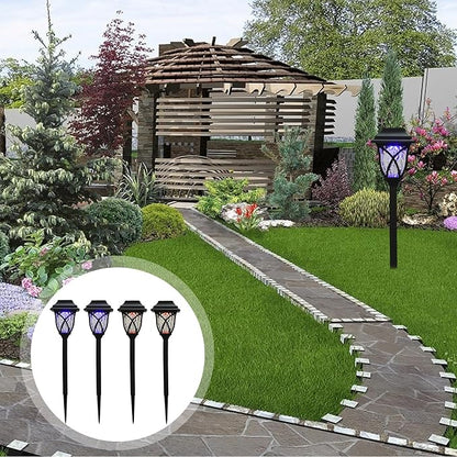 4pcs Solar Powered Waterproof LED Lawn Lights Outdoor Garden Solar Pathway Lights with RGB and Blue Rod Lamps for Driveway and Courtyard Decoration