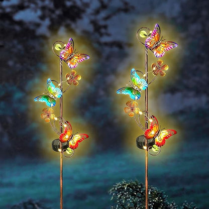 Solar Garden Lights, 2 Pack Butterfly Stake Lights Outdoor, Waterproof Solar Butterfly Decorative Landscape Lights for Pathway Backyard Patio Lawn Christmas Party Decor