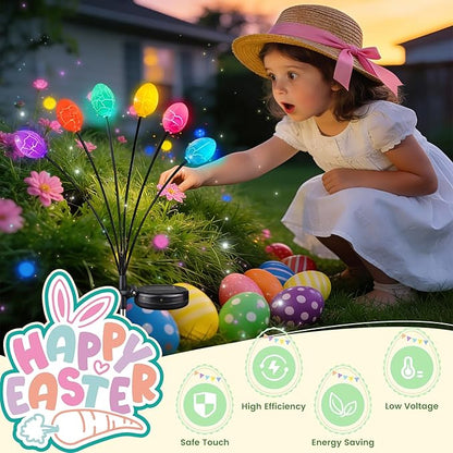 OZS 4 Pack Solar Easter Egg Lights, Colorful Garden Swaying Firefly Lights Outdoor, 24 Led Waterproof Solar Stake Lights for Lawn Trails, landscaped Yards, Porches and Patio Easter Decorations