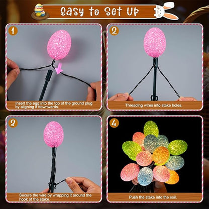 Enhon Solar Easter Egg Lights with Stake, 25FT 20LED Easter Egg Pathway Lights for Easter Outdoor Decorations, 8 Lighting Modes Pastel Easter Egg Lights Easter Stake Lights for Yard Garden Path Lawn