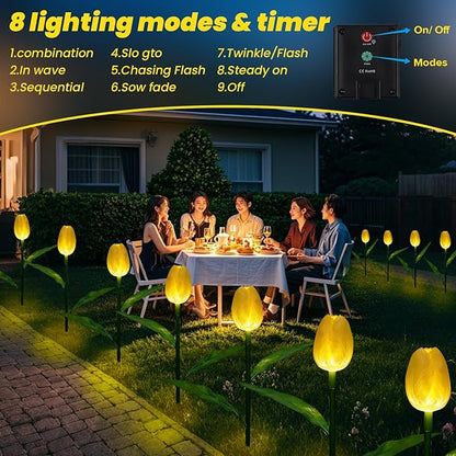 Outdoor Solar Lights Waterproof - 6PACKS Brighter Tulip Flowers with Garden Gifts Stake Lights Decor,Yard Decorations,Artificial Flower Gifts for Mom,Party,Home,Cemetery Grave Decor Yellow
